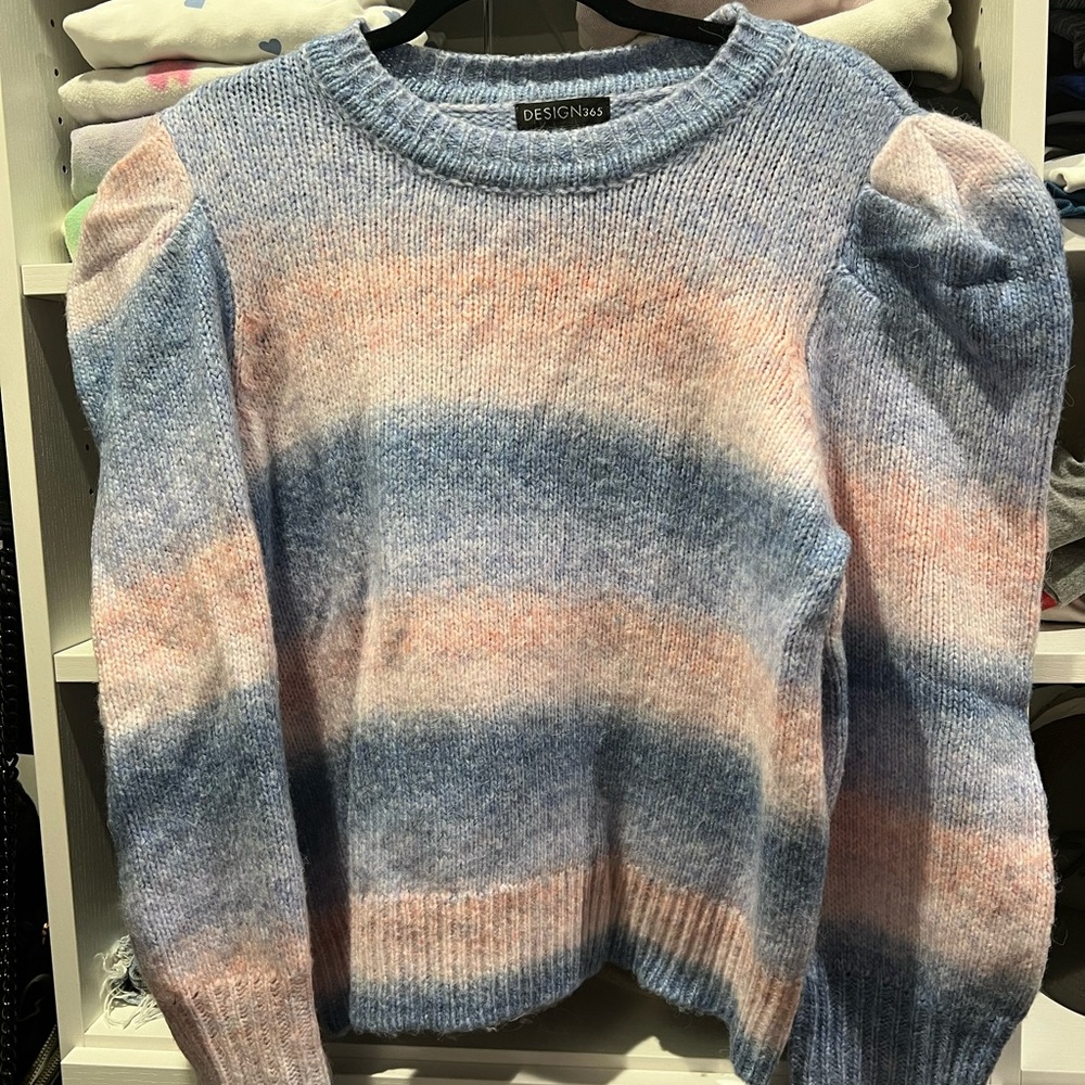 Design 365 Striped Sweater with Puff Shoulder